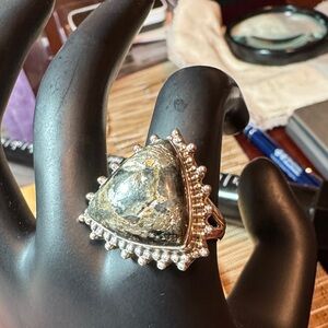 Marcasite/Moss Agate Sterling Silver Ring Handmade